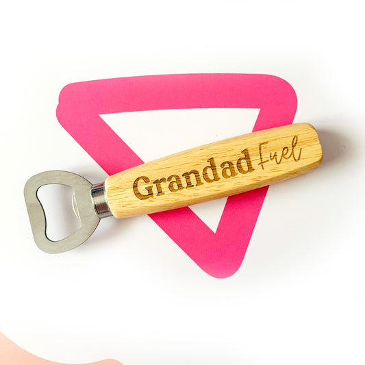 Personalised Fuel Father's Day Engraved Wooden Bottle Opener