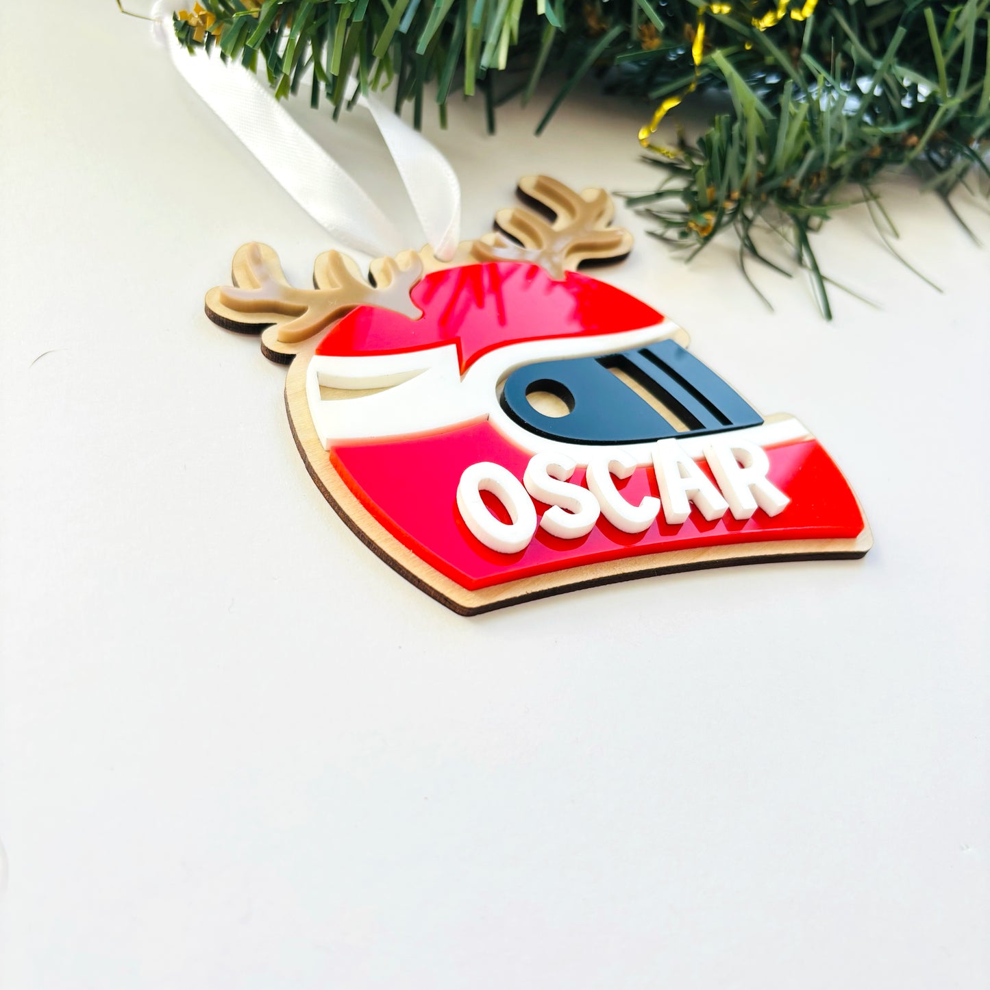 Personalised Acrylic Racing Helmet Christmas Ornament