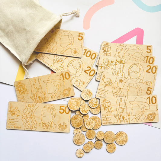 Australian Wooden Play Money Set