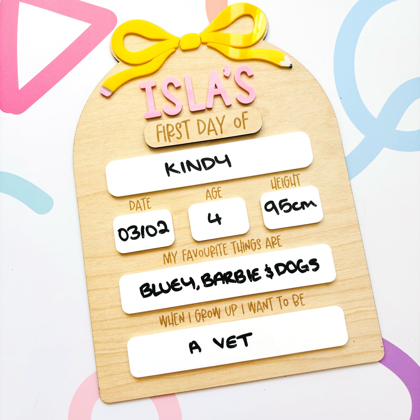 Pencil Bow Personalised Back to School Board