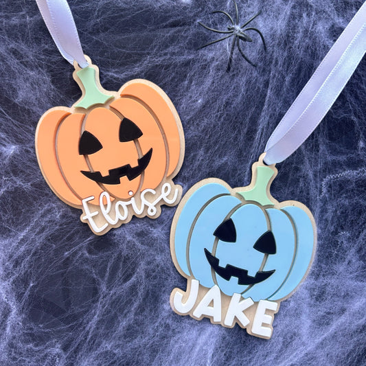 Personalised Pumpkin Halloween Basket Name Tag