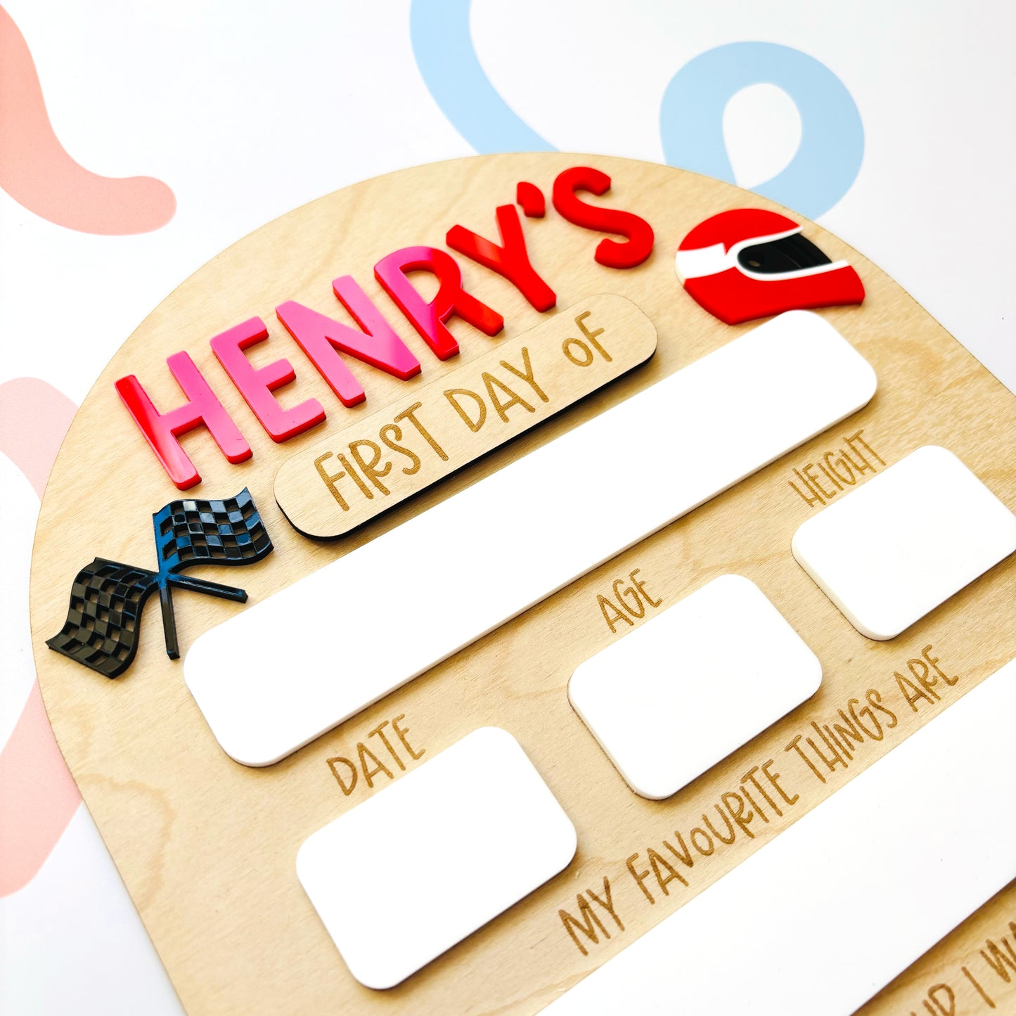 Little Racer Personalised Back to School Board