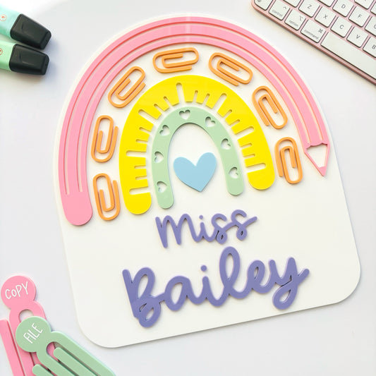 Personalised Rainbow Teacher Classroom Sign