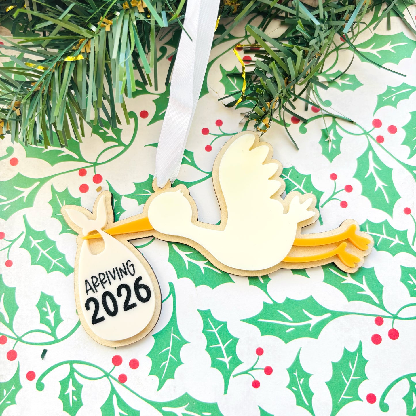 Stork Pregnancy Christmas Ornament