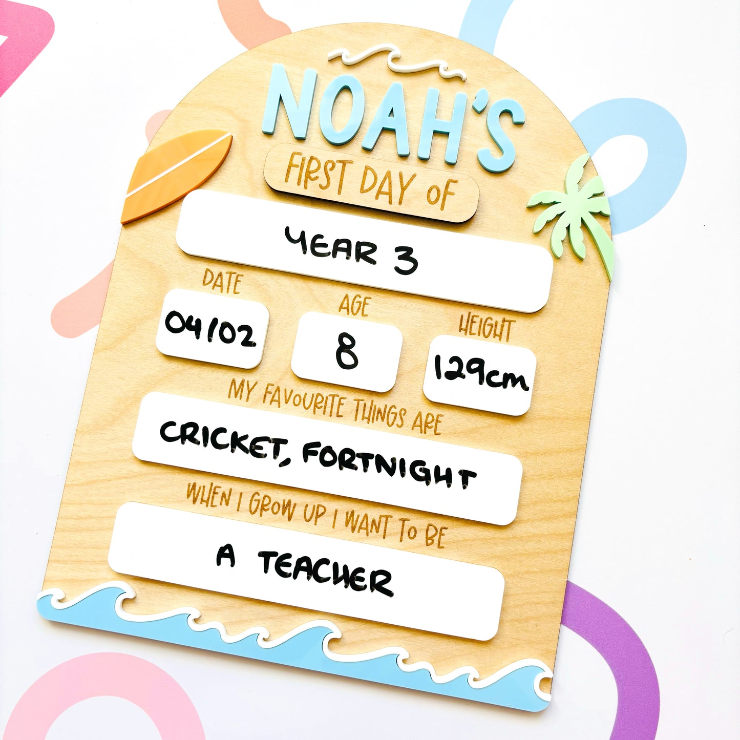 Surfs Up Personalised Back to School Board