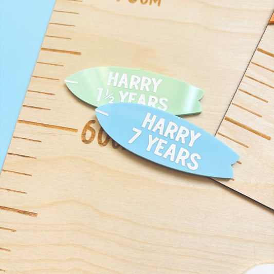 Personalised Surfs Up Height Chart Markers