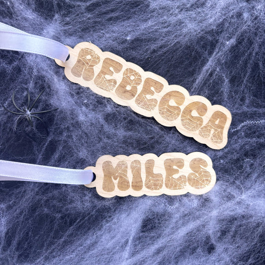 Personalised Cobweb Halloween Basket Name Tag