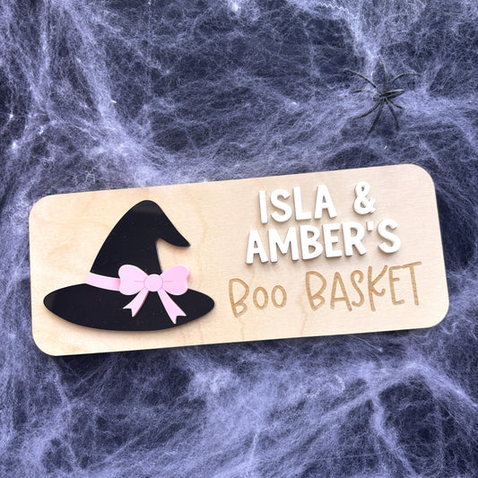Witch Hat Boo Basket Halloween Personalised Plaque