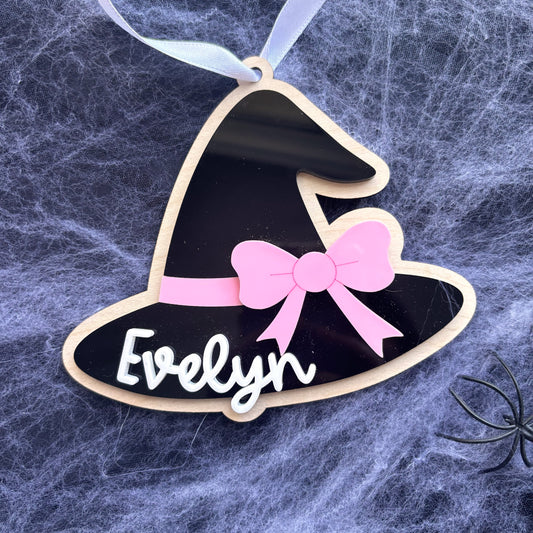 Personalised Witch Hat Halloween Basket Tag