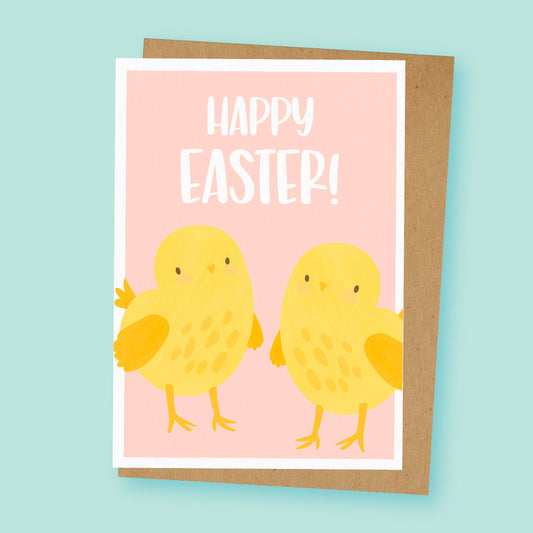 Chicks Happy Easter Card Pink
